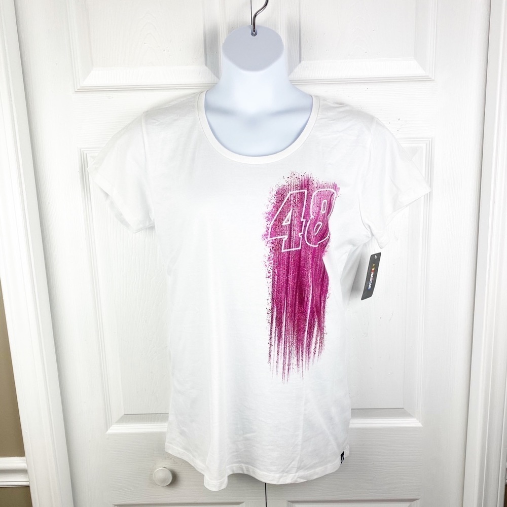 NASCAR Jimmie Johnson Pink and White Sparkle Crew Neck Top Size 1X